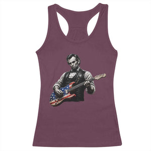 Vintage Abraham Lincoln Abe Lincoln Playing Guitar Racerback Tank Top Humor Patriotic TS10 Maroon Print Your Wear