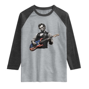 Vintage Abraham Lincoln Abe Lincoln Playing Guitar Raglan Shirt Humor Patriotic TS10 Heather Gray Heather Charcoal Print Your Wear