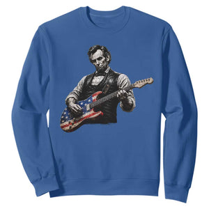 Vintage Abraham Lincoln Abe Lincoln Playing Guitar Sweatshirt Humor Patriotic TS10 Royal Blue Print Your Wear