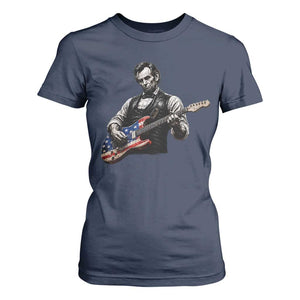 Vintage Abraham Lincoln Abe Lincoln Playing Guitar T Shirt For Women Humor Patriotic TS10 Navy Print Your Wear