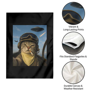 Cat Selfie With Alien UFO Garden Flag Retro Space Sci-Fi Cat Pilot TS10 Print Your Wear