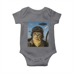 Cat Selfie With Alien UFO Baby Onesie Retro Space Sci-Fi Cat Pilot TS10 Charcoal Print Your Wear
