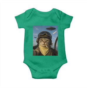 Cat Selfie With Alien UFO Baby Onesie Retro Space Sci-Fi Cat Pilot TS10 Irish Green Print Your Wear