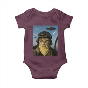 Cat Selfie With Alien UFO Baby Onesie Retro Space Sci-Fi Cat Pilot TS10 Maroon Print Your Wear