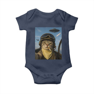 Cat Selfie With Alien UFO Baby Onesie Retro Space Sci-Fi Cat Pilot TS10 Navy Print Your Wear