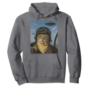Cat Selfie With Alien UFO Hoodie Retro Space Sci-Fi Cat Pilot TS10 Charcoal Print Your Wear