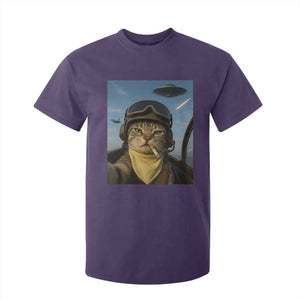 Cat Selfie With Alien UFO T Shirt For Kid Retro Space Sci-Fi Cat Pilot TS10 Purple Print Your Wear