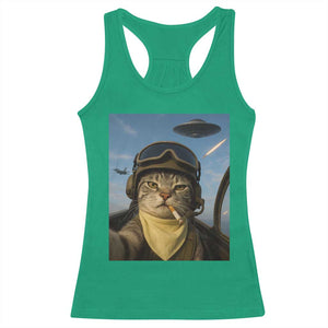 Cat Selfie With Alien UFO Racerback Tank Top Retro Space Sci-Fi Cat Pilot TS10 Irish Green Print Your Wear