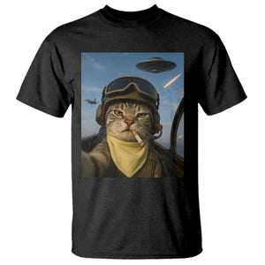 Cat Selfie With Alien UFO T Shirt Retro Space Sci-Fi Cat Pilot TS10 Black Print Your Wear