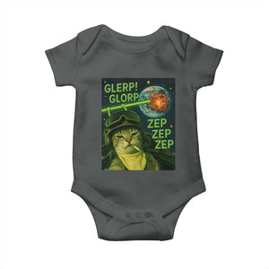 Funny UFO Alien Cat Selfie Baby Onesie Retro Space Sci-Fi Cat Pilot TS10 Dark Heather Print Your Wear