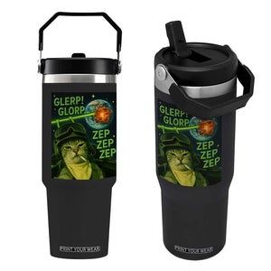 Funny UFO Alien Cat Selfie Flip Straw Tumbler Retro Space Sci-Fi Cat Pilot TS10 One Size: 30 oz Black Print Your Wear