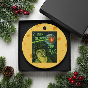 Funny UFO Alien Cat Selfie Ceramic Ornament Retro Space Sci-Fi Cat Pilot TS10 1pc Yellow Cheese Print Your Wear