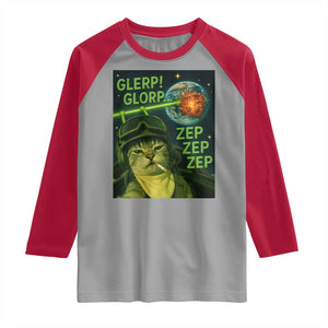 Funny UFO Alien Cat Selfie Raglan Shirt Retro Space Sci-Fi Cat Pilot TS10 Sport Gray Red Print Your Wear