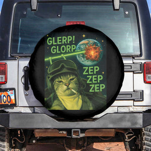 Funny UFO Alien Cat Selfie Spare Tire Cover Retro Space Sci-Fi Cat Pilot TS10 No hole Black Print Your Wear