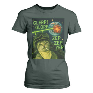 Funny UFO Alien Cat Selfie T Shirt For Women Retro Space Sci-Fi Cat Pilot TS10 Dark Forest Green Print Your Wear