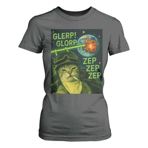 Funny UFO Alien Cat Selfie T Shirt For Women Retro Space Sci-Fi Cat Pilot TS10 Dark Heather Print Your Wear