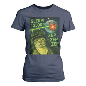 Funny UFO Alien Cat Selfie T Shirt For Women Retro Space Sci-Fi Cat Pilot TS10 Navy Print Your Wear