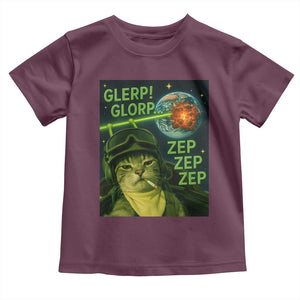 Funny UFO Alien Cat Selfie Toddler T Shirt Retro Space Sci-Fi Cat Pilot TS10 Maroon Print Your Wear