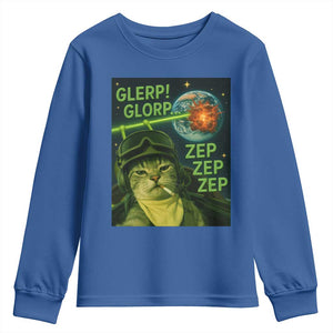 Funny UFO Alien Cat Selfie Youth Sweatshirt Retro Space Sci-Fi Cat Pilot TS10 Royal Blue Print Your Wear
