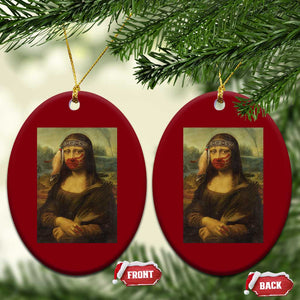 MMIW Awareness Ceramic Ornament Mona Lisa Red Handprint Indigenous Woman Stop Stolen Sisters TS10 Print Your Wear