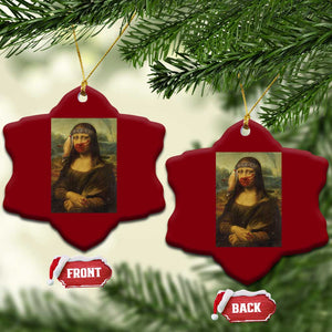 MMIW Awareness Ceramic Ornament Mona Lisa Red Handprint Indigenous Woman Stop Stolen Sisters TS10 Print Your Wear
