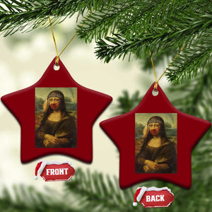 MMIW Awareness Ceramic Ornament Mona Lisa Red Handprint Indigenous Woman Stop Stolen Sisters TS10 Print Your Wear