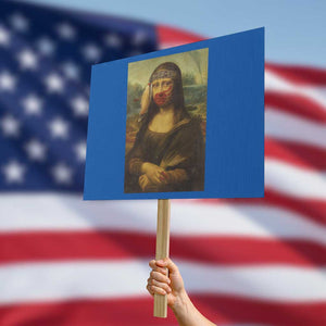 MMIW Awareness Protest Sign Mona Lisa Red Handprint Indigenous Woman Stop Stolen Sisters TS10 Horizontal 18" × 24" Blue Print Your Wear