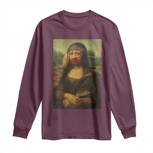 MMIW Awareness Long Sleeve Shirt Mona Lisa Red Handprint Indigenous Woman Stop Stolen Sisters TS10 Maroon Print Your Wear