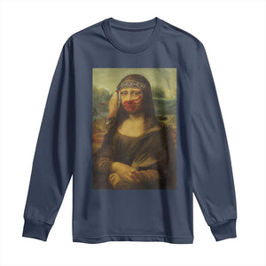 MMIW Awareness Long Sleeve Shirt Mona Lisa Red Handprint Indigenous Woman Stop Stolen Sisters TS10 Navy Print Your Wear