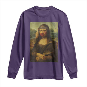 MMIW Awareness Long Sleeve Shirt Mona Lisa Red Handprint Indigenous Woman Stop Stolen Sisters TS10 Purple Print Your Wear