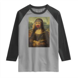 MMIW Awareness Raglan Shirt Mona Lisa Red Handprint Indigenous Woman Stop Stolen Sisters TS10 Sport Gray Black Print Your Wear