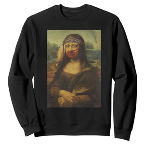 MMIW Awareness Sweatshirt Mona Lisa Red Handprint Indigenous Woman Stop Stolen Sisters TS10 Black Print Your Wear