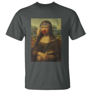 MMIW Awareness T Shirt Mona Lisa Red Handprint Indigenous Woman Stop Stolen Sisters TS10 Dark Heather Print Your Wear