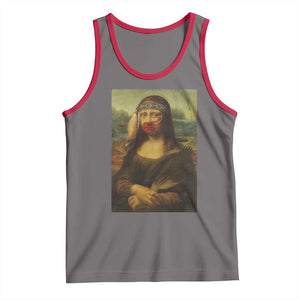 MMIW Awareness Tank Top Mona Lisa Red Handprint Indigenous Woman Stop Stolen Sisters TS10 Deep Heather Red Print Your Wear