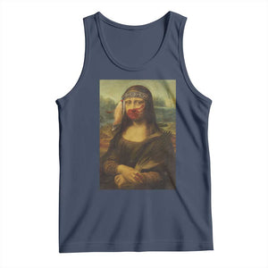 MMIW Awareness Tank Top Mona Lisa Red Handprint Indigenous Woman Stop Stolen Sisters TS10 Navy Print Your Wear