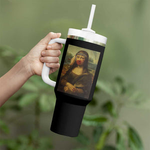 MMIW Awareness Tumbler With Handle Mona Lisa Red Handprint Indigenous Woman Stop Stolen Sisters TS10 Print Your Wear