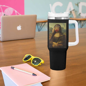 MMIW Awareness Tumbler With Handle Mona Lisa Red Handprint Indigenous Woman Stop Stolen Sisters TS10 Print Your Wear