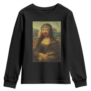 MMIW Awareness Youth Sweatshirt Mona Lisa Red Handprint Indigenous Woman Stop Stolen Sisters TS10 Black Print Your Wear