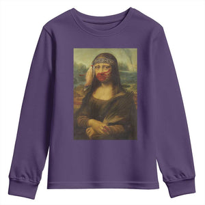 MMIW Awareness Youth Sweatshirt Mona Lisa Red Handprint Indigenous Woman Stop Stolen Sisters TS10 Purple Print Your Wear