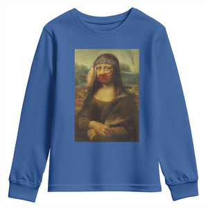 MMIW Awareness Youth Sweatshirt Mona Lisa Red Handprint Indigenous Woman Stop Stolen Sisters TS10 Royal Blue Print Your Wear