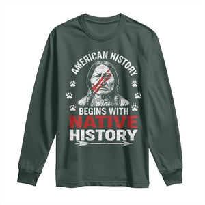 Native American History Long Sleeve Shirt Indigenous Peoples Tribal Pride TS10 Dark Forest Green Print Your Wear