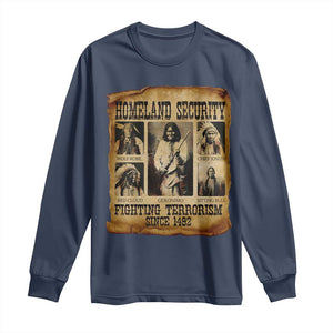 Vintage Native American Long Sleeve Shirt Homeland Security Fighting Terrorism Since 1492 TS10 Navy Print Your Wear