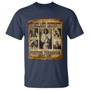 Vintage Native American T Shirt Homeland Security Fighting Terrorism Since 1492 TS10 Navy Print Your Wear