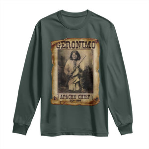 Geronimo Long Sleeve Shirt Vintage Apache Warrior Native American TS10 Dark Forest Green Print Your Wear