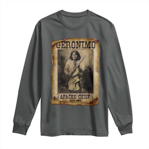 Geronimo Long Sleeve Shirt Vintage Apache Warrior Native American TS10 Dark Heather Print Your Wear