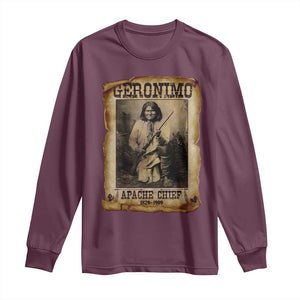 Geronimo Long Sleeve Shirt Vintage Apache Warrior Native American TS10 Maroon Print Your Wear