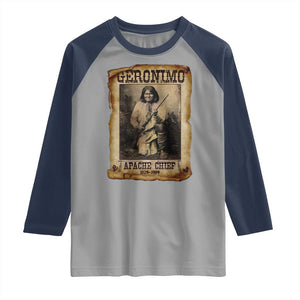 Geronimo Raglan Shirt Vintage Apache Warrior Native American TS10 Sport Gray Navy Print Your Wear
