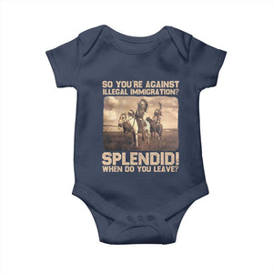 Vintage Native American Baby Onesie Funny Indian Indigenous Peoples Day TS10 Navy Print Your Wear