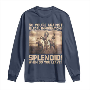 Vintage Native American Long Sleeve Shirt Funny Indian Indigenous Peoples Day TS10 Navy Print Your Wear