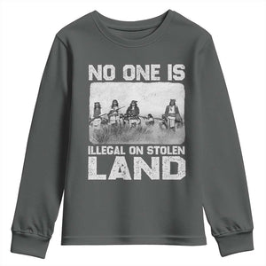 No One Is Illegal On Stolen Land Youth Sweatshirt Native Tribe Indigenous People TS10 Dark Heather Print Your Wear